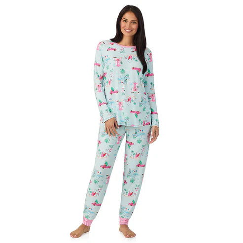 Brushed Sweater Knit Long Sleeve Top with Jogger 2-Pc Pajama Set