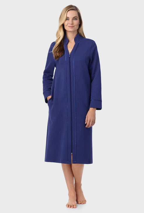 Navy Diamond Quilted Zip Robe