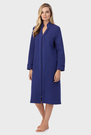 Navy Diamond Quilted Zip Robe