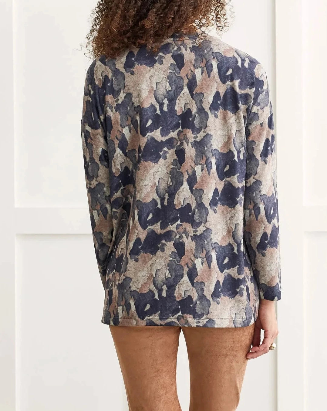 Printed Crew Neck Top With Side Slits | Nomad