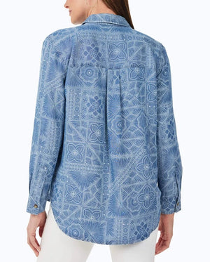 Boyfriend Tencel Dotted Tiles Tunic | Blue Wash