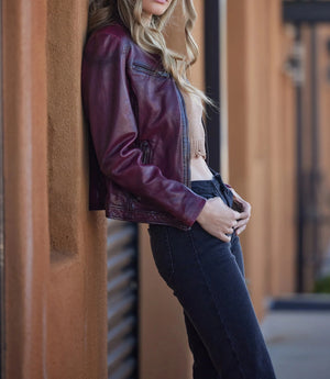 Ziya RF Leather Jacket | Dusty Red