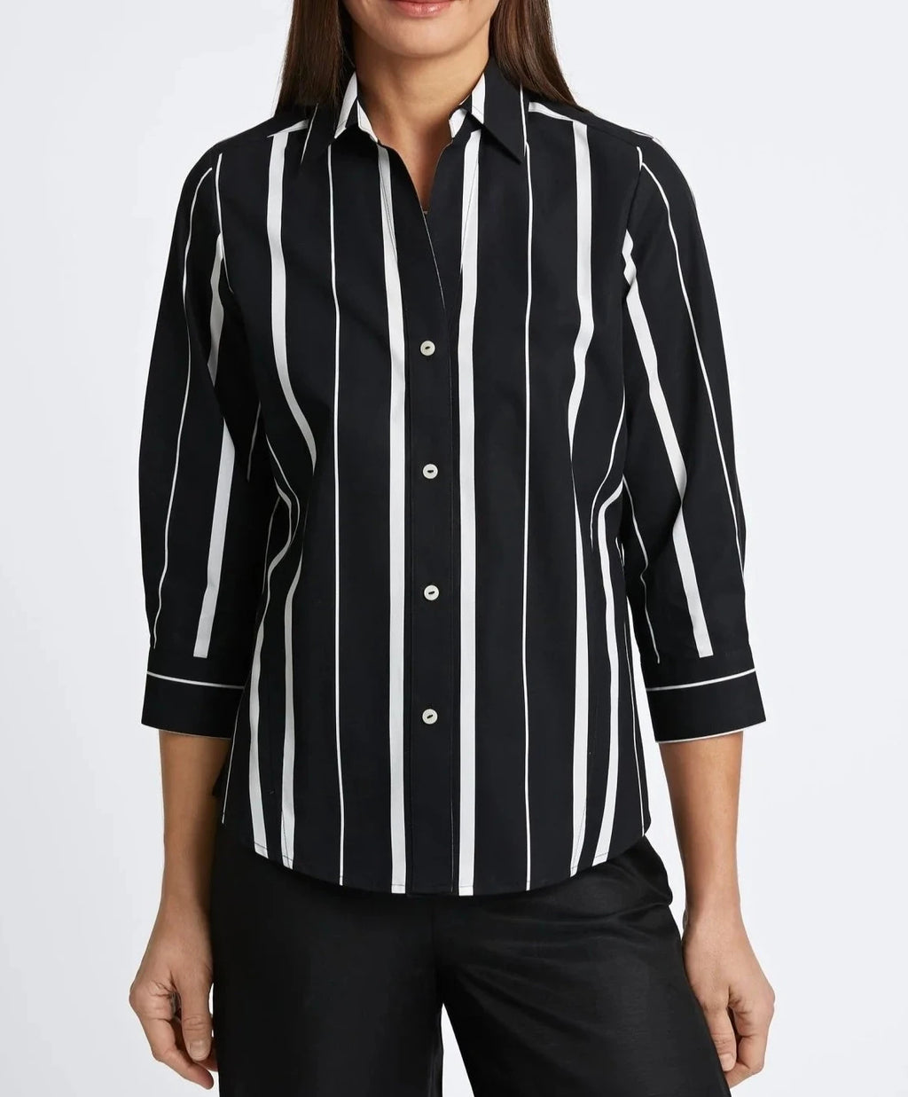 Paityn No Iron Black & White Stripe Shirt