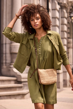 Linen Blend Button-Front Jacket With Chest Pockets