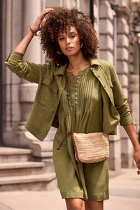 Linen Blend Button-Front Jacket With Chest Pockets