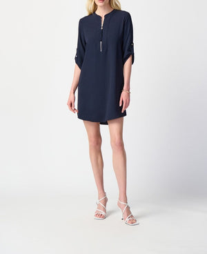 Mandarin Collar Straight Dress | Midnight Blue