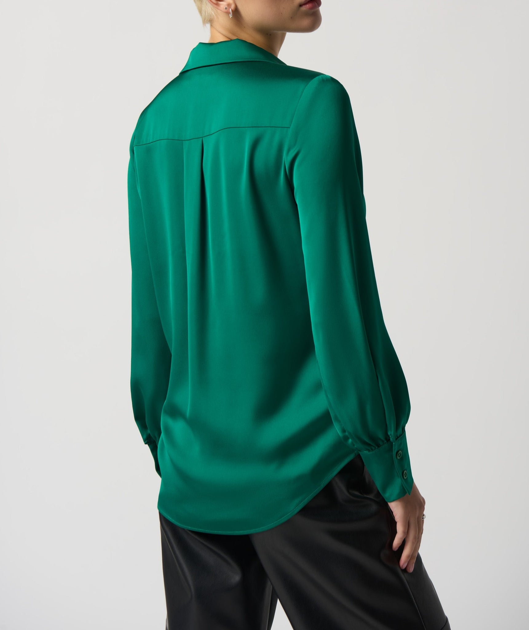 Notched Collar Satin Blouse | Kelly Green