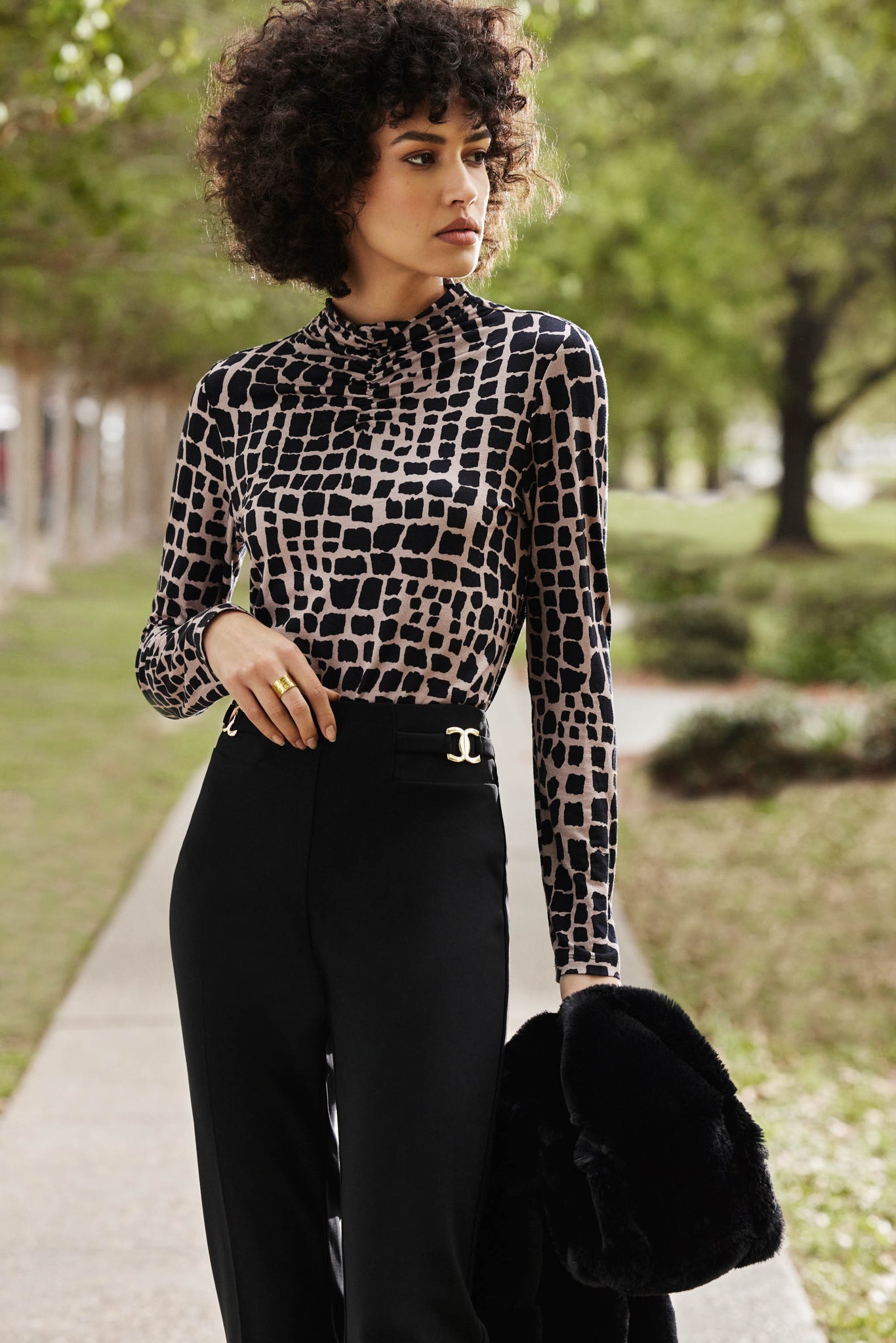 Mock Neck Animal Print Top