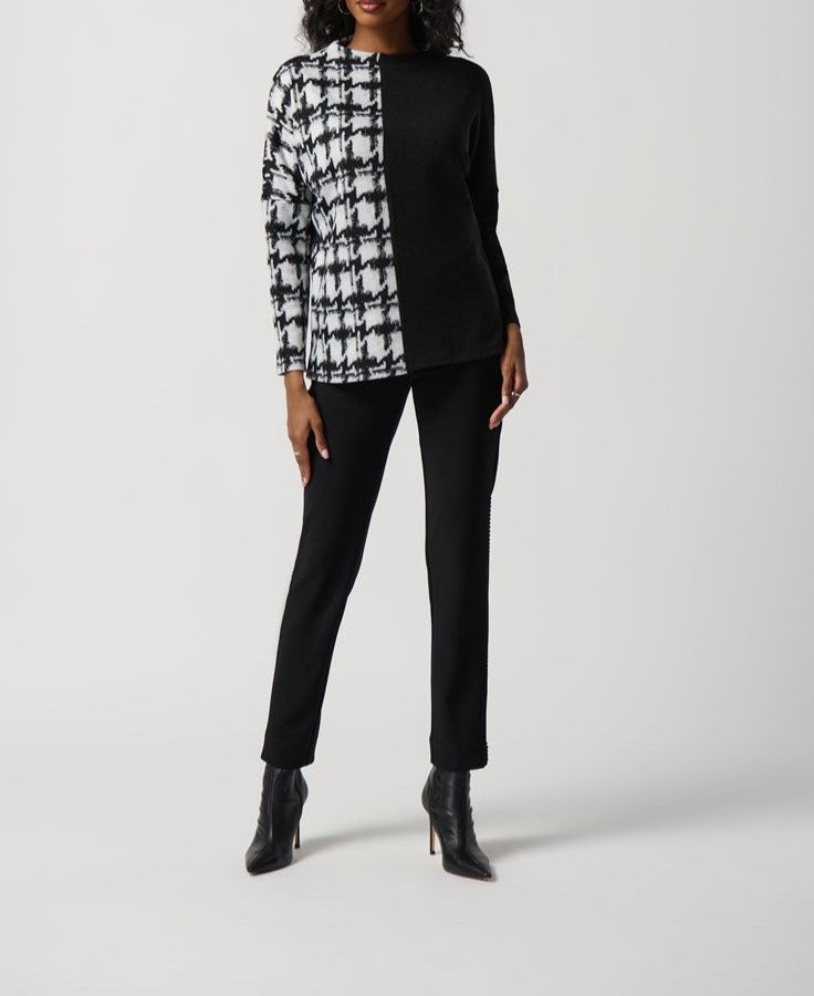 Houndstooth Jacquard Color Block Boxy Top | Off White Black