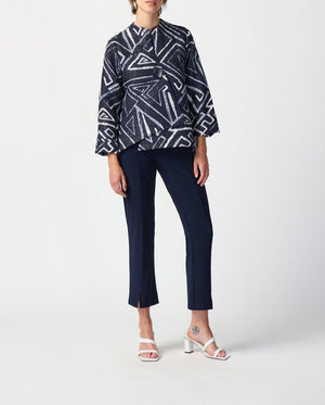 Geometric Print Woven Jacquard Swing Jacket | Midnight Blue/Vanilla