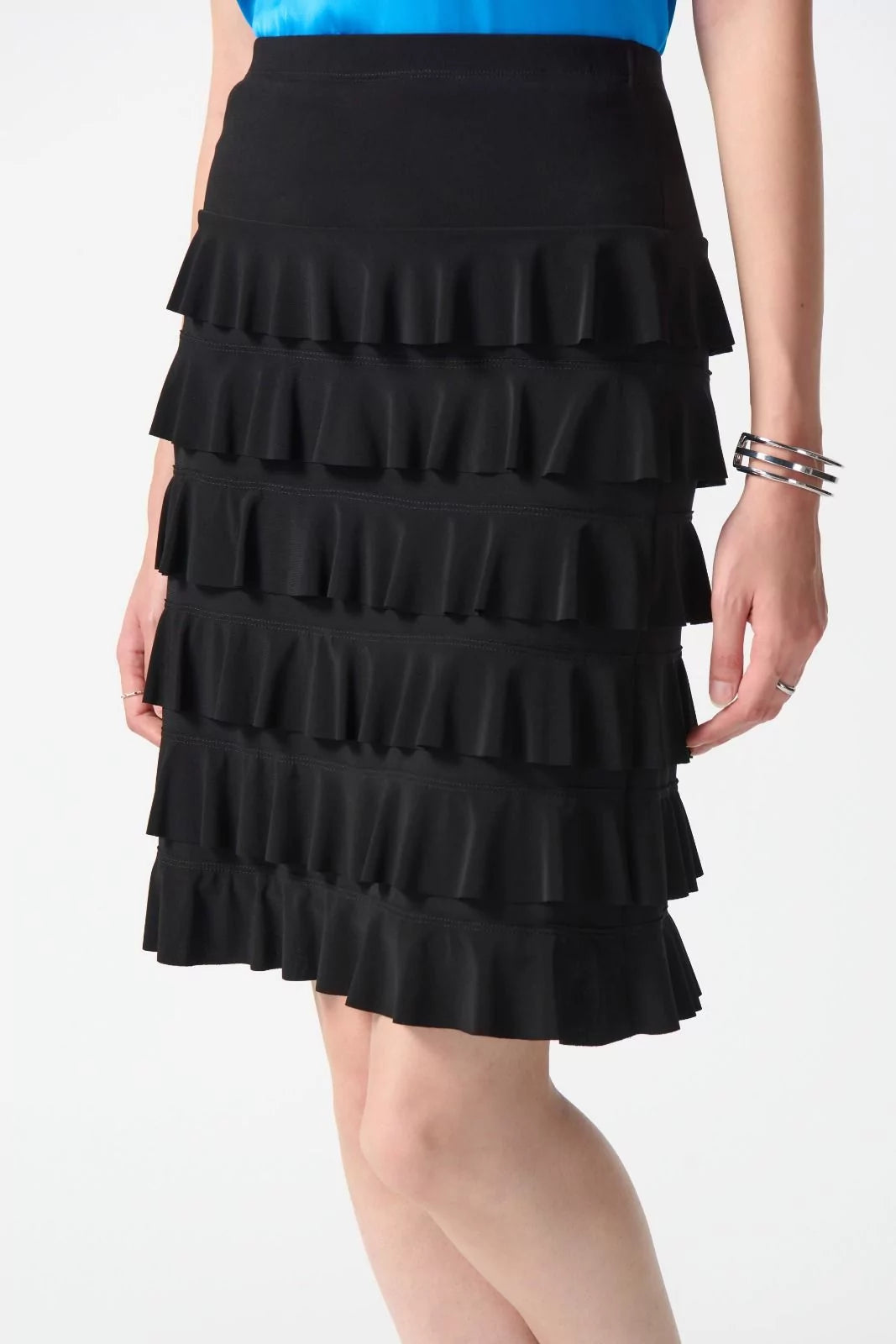 Silky Knit Ruffle Skirt | Black