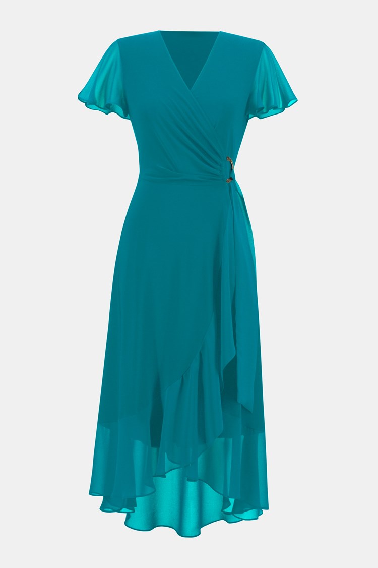 Silky Knit/Chiffon Dress in Ocean Blue