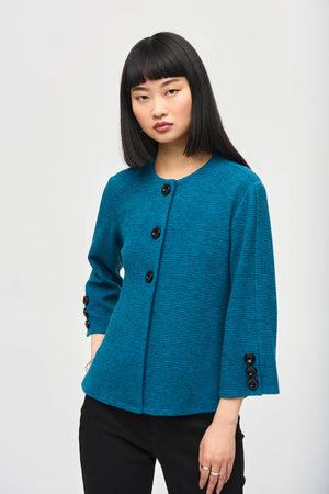 Jacquard Sweater Knit Fitted Jacket | Pacific Blue