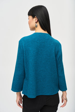 Jacquard Sweater Knit Fitted Jacket | Pacific Blue