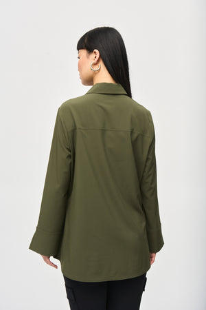 Woven Button-Down Blouse With Pockets