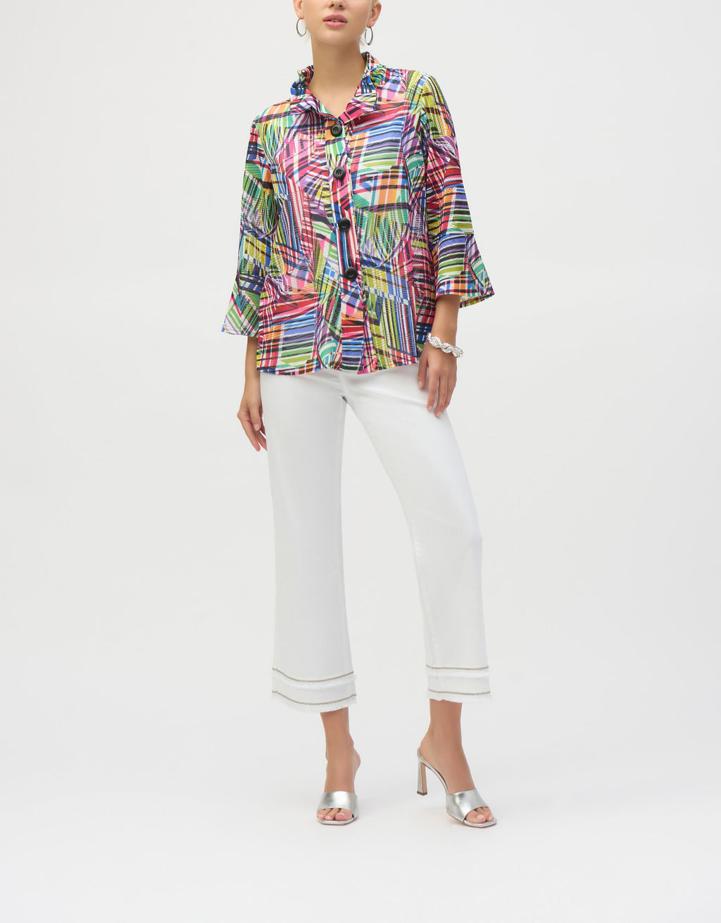 Jacquard Stripe Patchwork Print Trapeze Jacket 