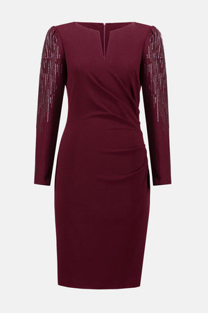 Scuba Crepe Sheath Dress With Embellished Sleeves