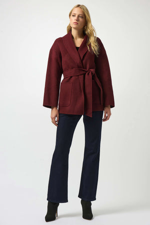 Wool Blend Belted Coat with Shawl Collar