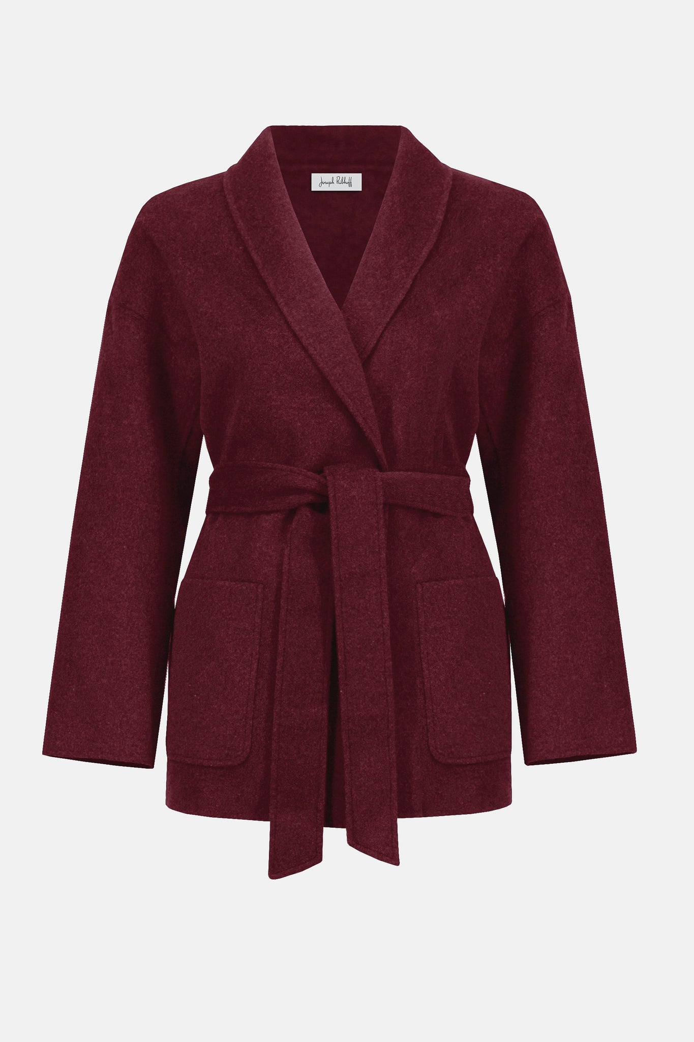 Wool Blend Belted Coat with Shawl Collar