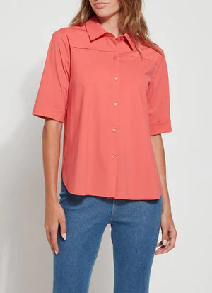 Josie Short Sleeve Button Down | Coral