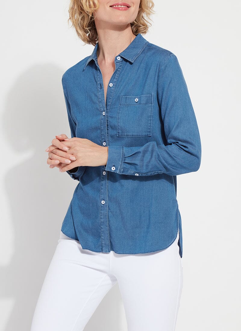 Drew Stretch Chambray Shirt | MID WASH