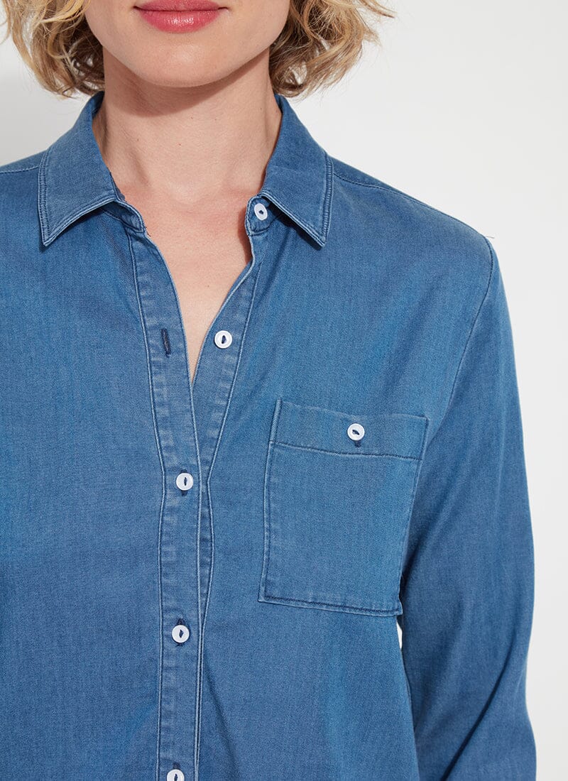 Drew Stretch Chambray Shirt | MID WASH