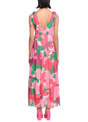 Tie Shoulder Large Floral Maxi Dress | Ivory/Green