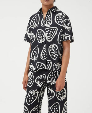 Strawberry Print Unisex Camp Shirt | Black