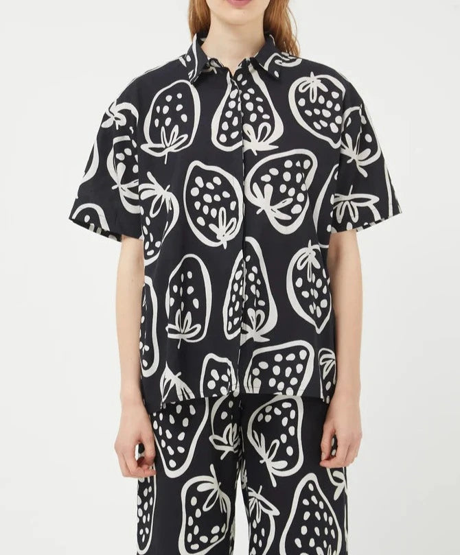 Strawberry Print Unisex Camp Shirt | Black