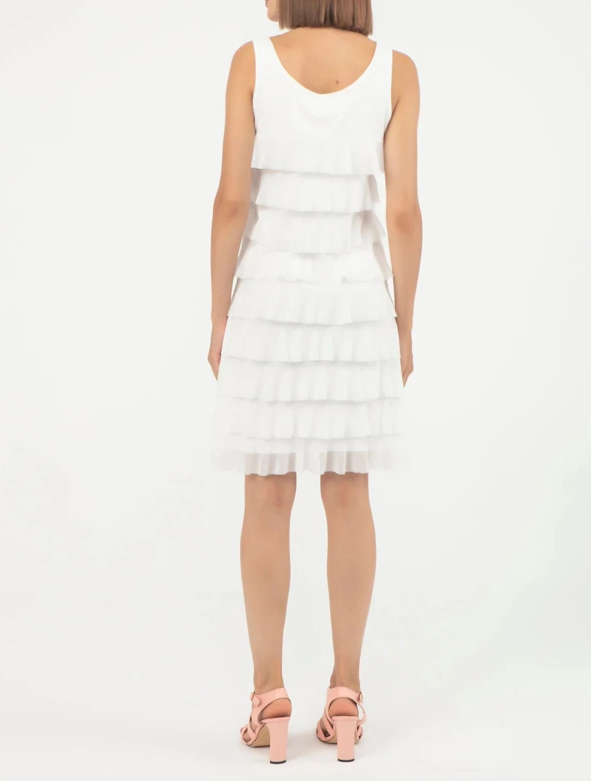 Mesh One Ruffle Longer Cha Cha Dress | White