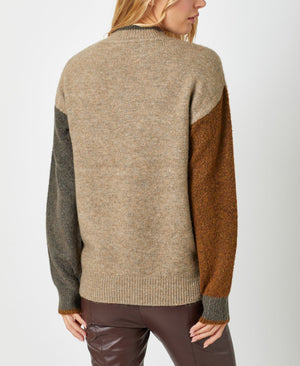 Color Block Mock Neck Sweater | Mocha Multi