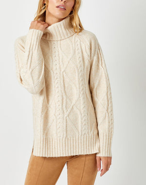 Cable Knit Turtle Neck Sweater | Almond