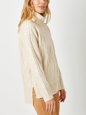 Cable Knit Turtle Neck Sweater | Almond