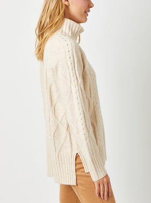 Cable Knit Turtle Neck Sweater | Almond