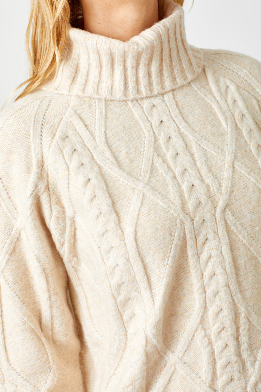 Cable Knit Turtle Neck Sweater | Almond