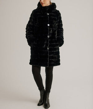 Hooded Reversible Faux Fur Coat | Black