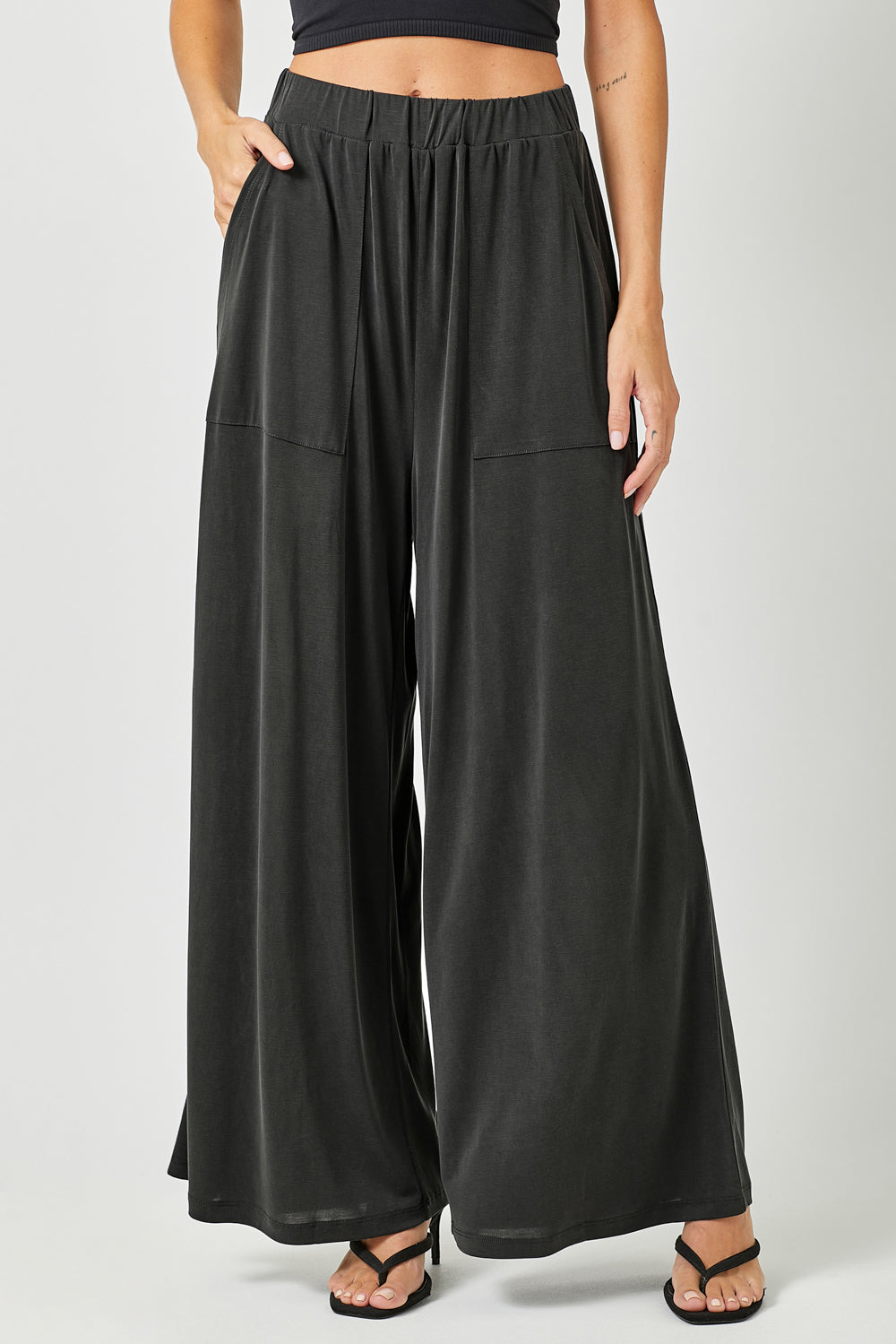 Modal Wide Leg Pants | Black