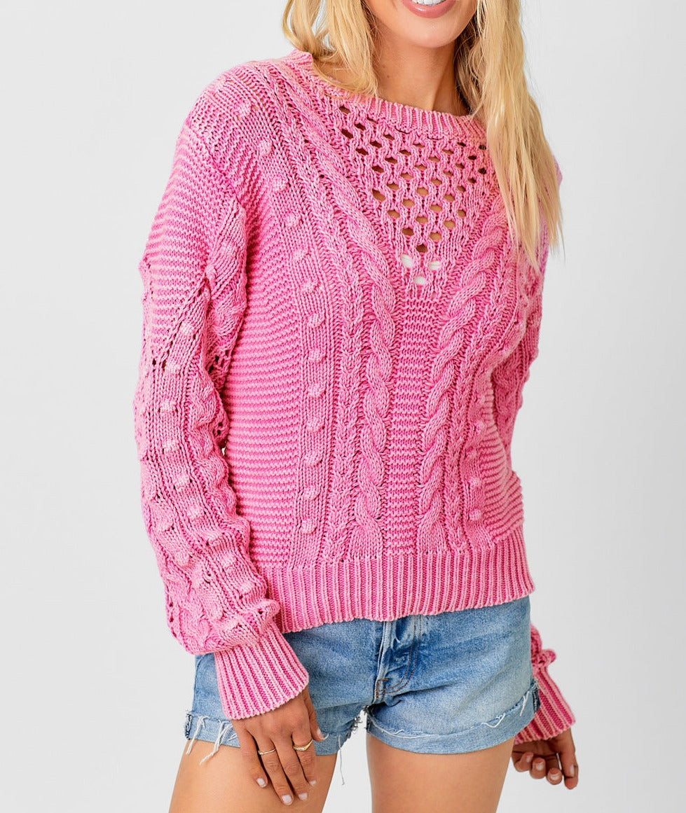 Cable Weave Washed Sweater | Washberry