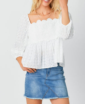 Crochet Lace Puff Sleeve Blouse | Off White