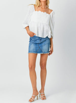 Crochet Lace Puff Sleeve Blouse | Off White