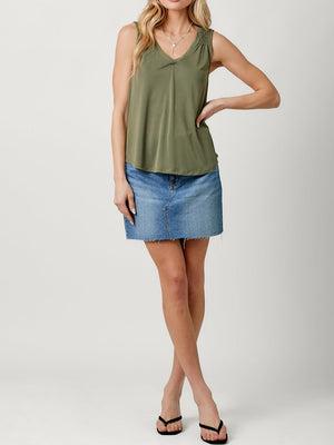 Cupro Modal Smocked Shoulder Tank | Olive