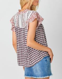 Flutter Sleeve Mix Printed Top