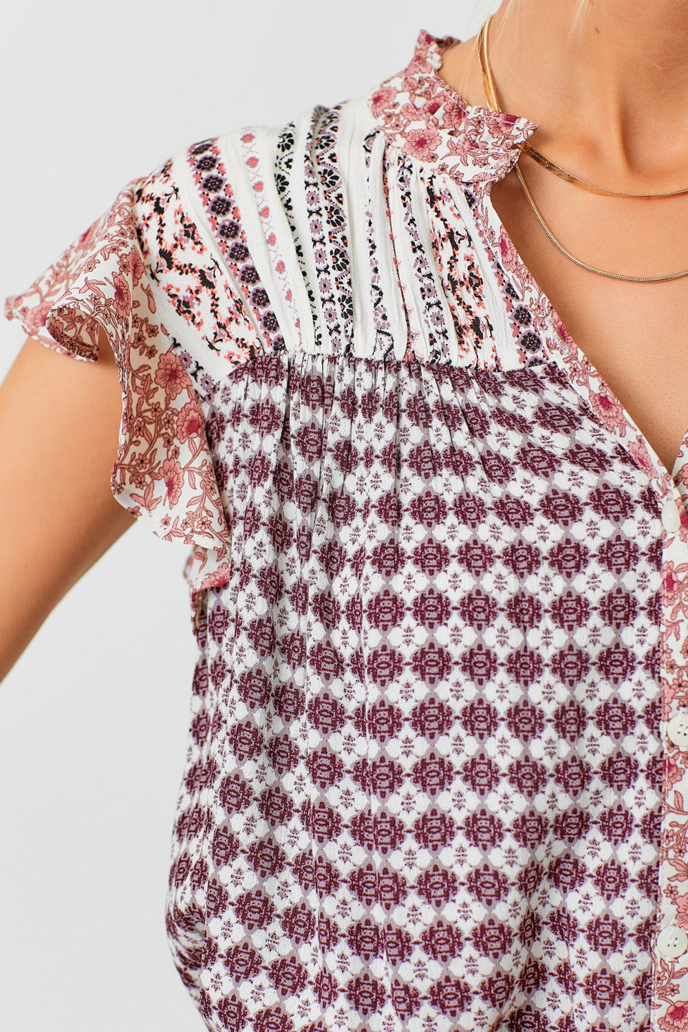 Flutter Sleeve Mix Printed Top