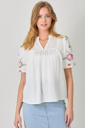 Embroidered Floral Sleeve Blouse