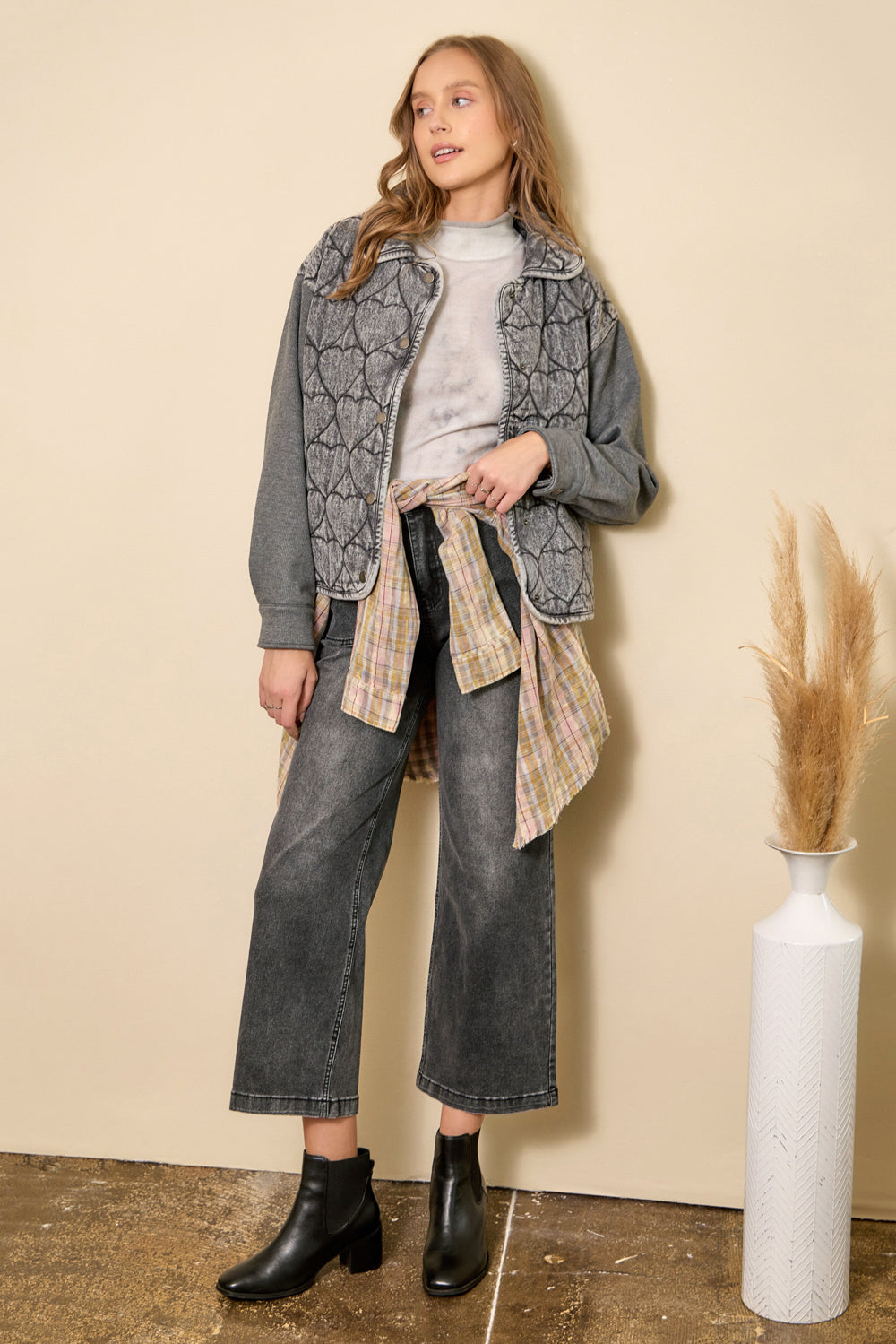 Wash Denim Heart Quilting Jacket