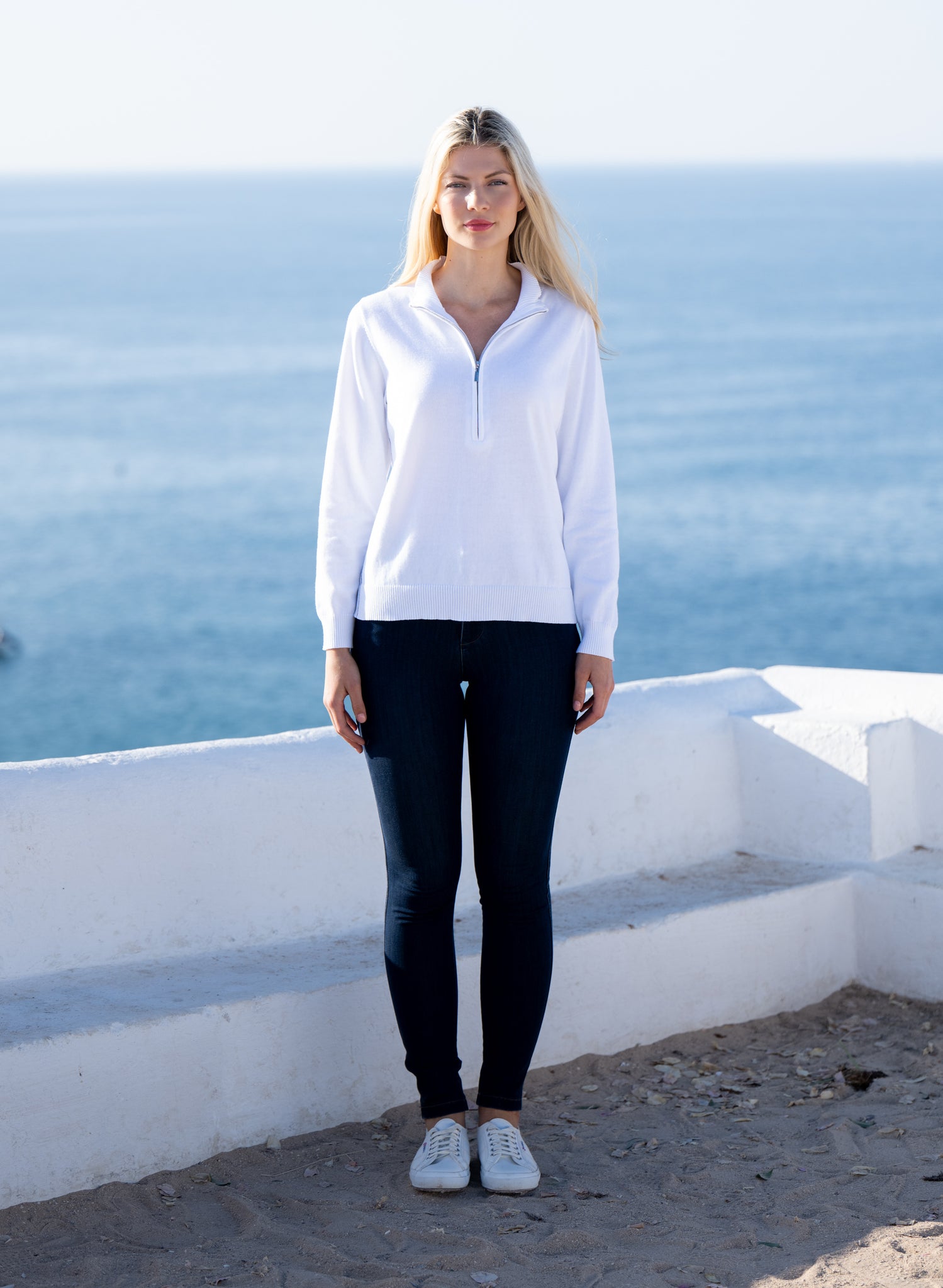 Pullover Half Zip Sweater | White