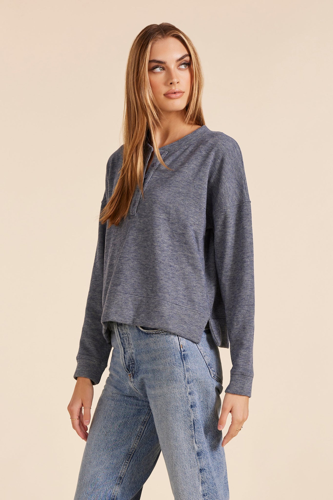 Long Sleeve Boxy Henley Sweatshirt