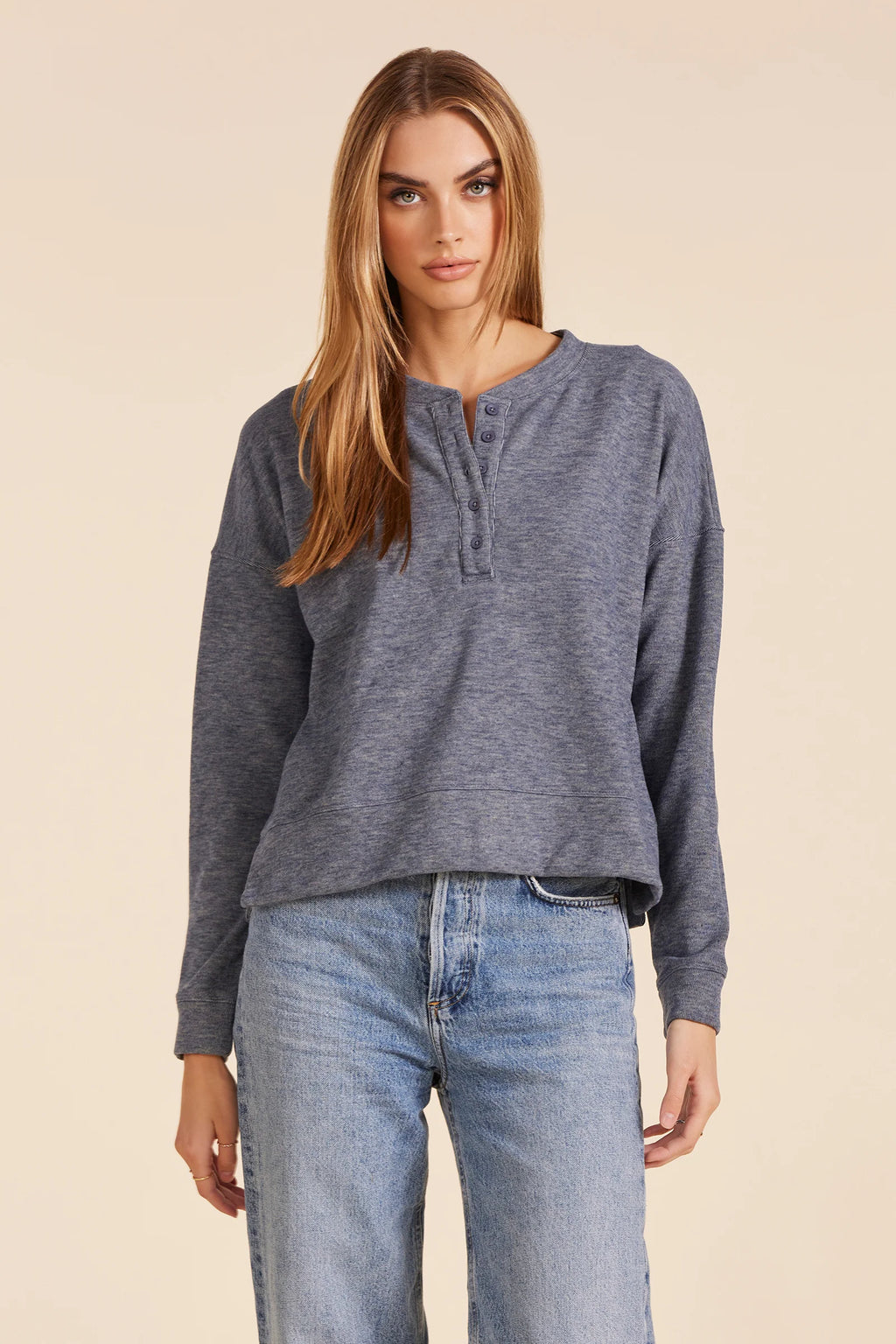 Long Sleeve Boxy Henley Sweatshirt