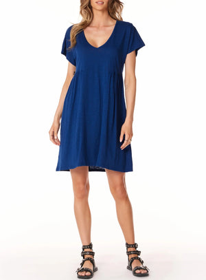 V-Neck Shirred T-Shirt Dress | Naval