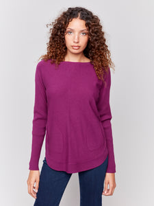 Lace Up Back Knit Crew Sweater